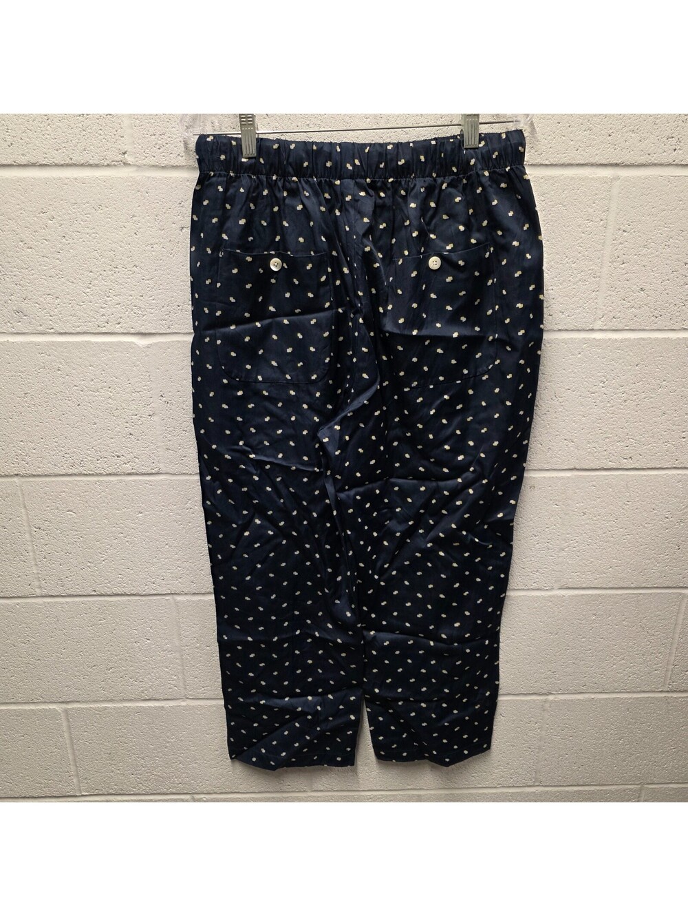 Chimala Straight Rayon Cotton elastic Pants S Geo Wash navy Blue JAPAN